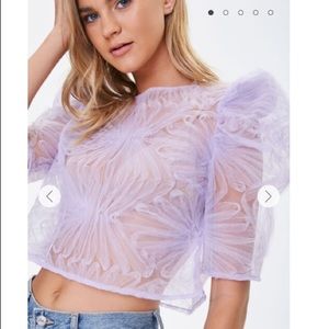 Embellished Mesh Puff Sleeve Top